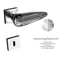 Glass Design OKA víztiszta üveg / fényes króm négyzetrozettás kilincsgarnitúra OKAHT01F4OP9