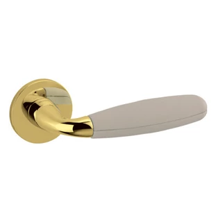 Olivari Club fényes szuperarany - elefántcsontszínű bőr körrozettás kilincsgarnitúra