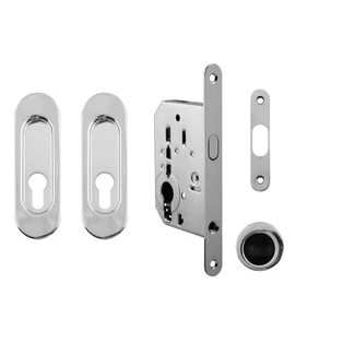 Made in Italy fényes króm ovál tolóajtó PZ zár szett húzókával
