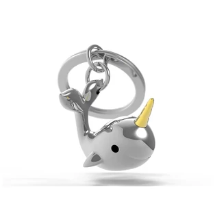 Metalmorphose fényes króm aranyszarvú bálna kulcstartó MTM122-01