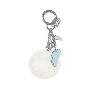Metalmorphose fényes króm / kék - fehér pompom felhős táskadísz MTM193-03