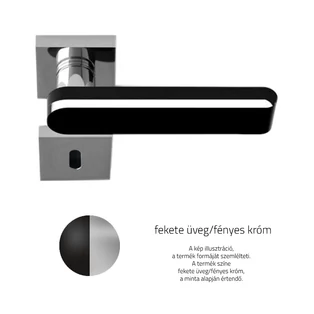 Glass Design ROUND Home fekete üveg / fényes króm négyzetrozettás kilincsgarnitúra ROUNDHT30F4OP9