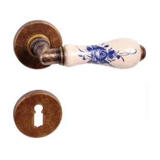 Patinás réz / Fehér porcelán kék díszítéssel