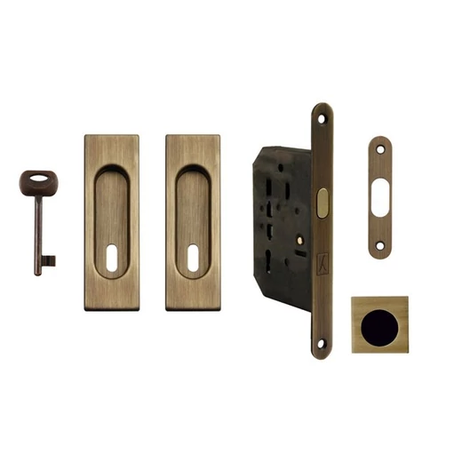 Made in Italy súrolt bronz négyzetes tolóajtó BB/D zár szett húzókával