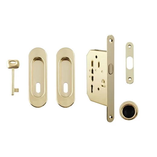 Made in Italy fényes réz ovál tolóajtó BB zár szett húzókával