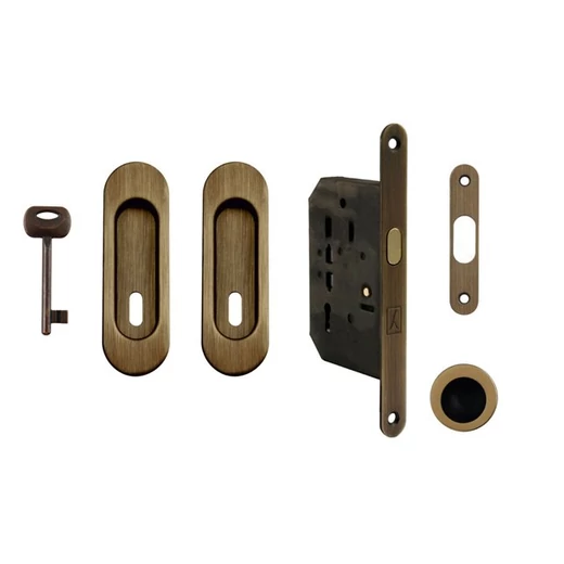 Made in Italy súrolt bronz ovál tolóajtó BB zár szett húzókával