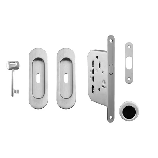 Made in Italy matt króm ovál tolóajtó BB/S zár szett húzókával