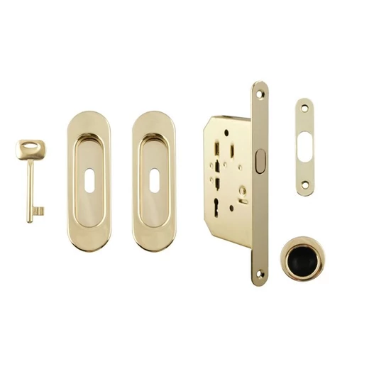 Made in Italy fényes réz ovál tolóajtó BB/S zár szett húzókával