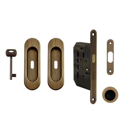 Made in Italy súrolt bronz ovál tolóajtó BB/S zár szett húzókával