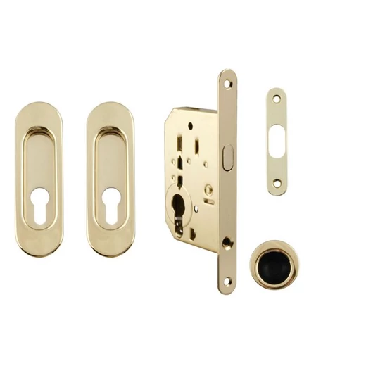 Made in Italy fényes réz ovál tolóajtó PZ zár szett húzókával