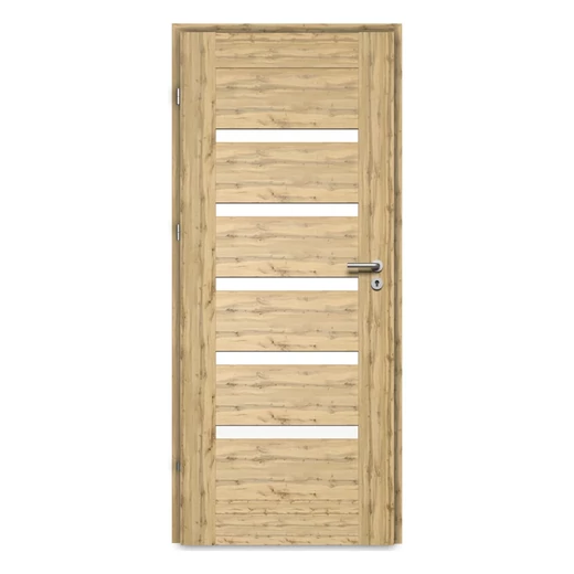 Pascal Enzo Rusztikus tölgy 3D üveges beltéri ajtó szabvány méretben / 750x2100 mm / bal / 100-135 mm, utólag szerelhető átfogó tokkal
