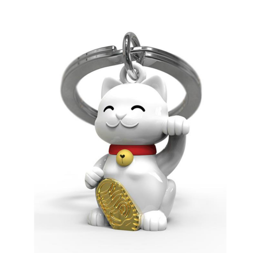Metalmorphose fehér - arany szerencse macska kulcstartó MTM226-01