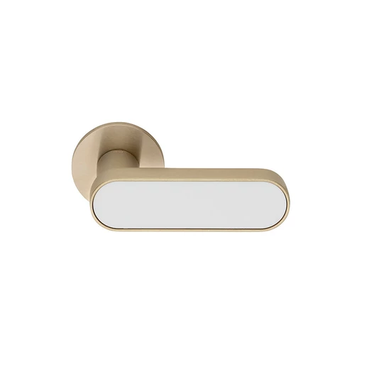 dnd Crisalide mini szatén arany - fehér porcelán körrozettás kilincsgarnitúra CM40 ARO+PSW