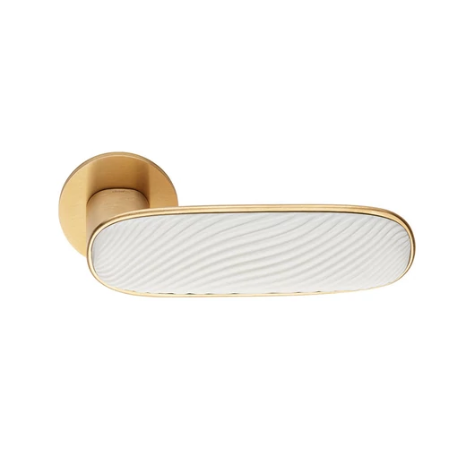 dnd Dune PVD szatén arany - fehér porcelán körrozettás kilincsgarnitúra DN40 PVD-SG+PSB