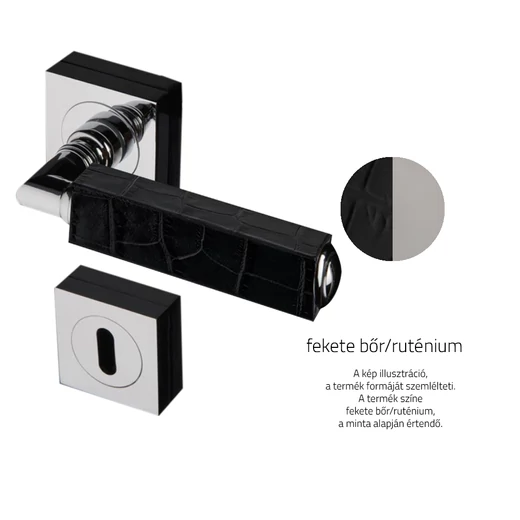 Glass Design CUBE Leather fekete bőr / ruténium négyzetrozettás kilincsgarnitúra CUBELBK-F14