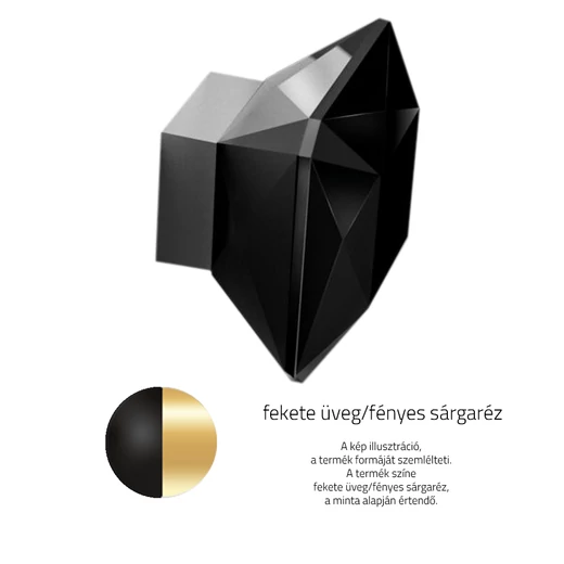 Glass Design DIAMOND fekete üveg / fényes sárgaréz bútorfogantyú 60 x 60 mm DIAMPULL60T35F1