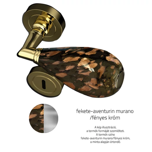 Glass Design GOCCIA fekete-aventurin murano / fényes króm körrozettás kilincsgarnitúra GOCCIANAVF4OP2