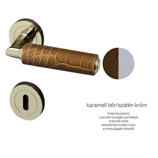 Glass Design KIKKA Leather karamell bőr / szatén króm körrozettás kilincsgarnitúra KIKKALCR-F08