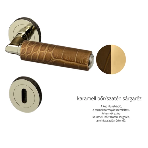 Glass Design KIKKA Leather karamell bőr / szatén sárgaréz körrozettás kilincsgarnitúra KIKKALCR-F11