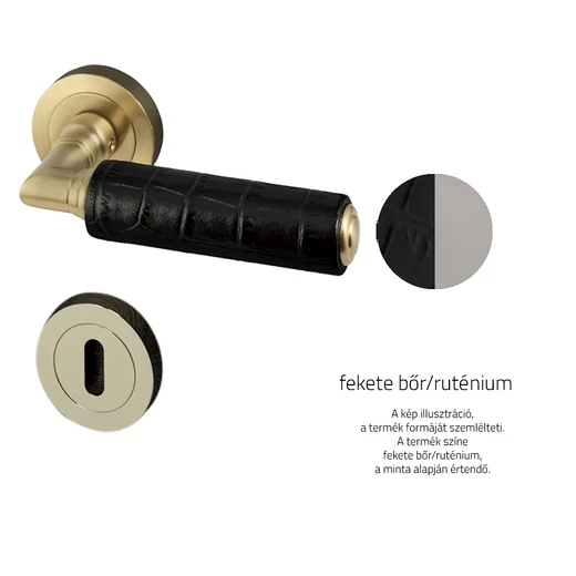 Glass Design KIKKA Leather fekete bőr / ruténium körrozettás kilincsgarnitúra KIKKLBKF14OP2