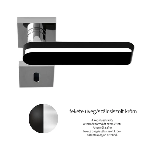 Glass Design ROUND Home fekete üveg / szálcsiszolt króm négyzetrozettás kilincsgarnitúra ROUNDHT30F8OP9