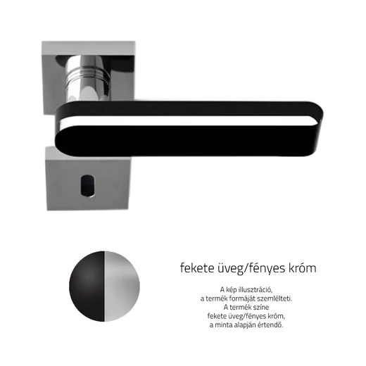 Glass Design ROUND Home fekete üveg / fényes króm négyzetrozettás kilincsgarnitúra ROUNDHT30F4OP9