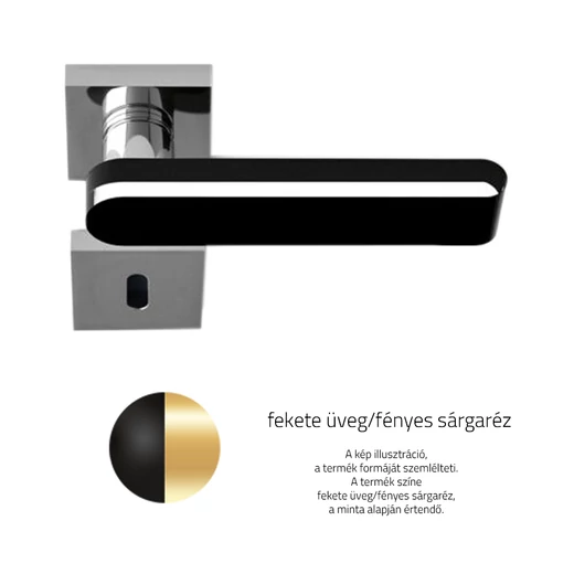 Glass Design ROUND Home fekete üveg / fényes sárgaréz négyzetrozettás kilincsgarnitúra ROUNDHT30F1OP9
