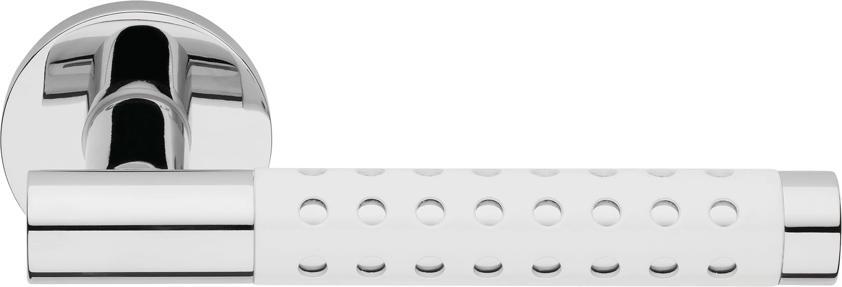 Linea Cali Cavity fényes króm - fehér körrozettás kilincsgarnitúra 1726 RB 025 BL
