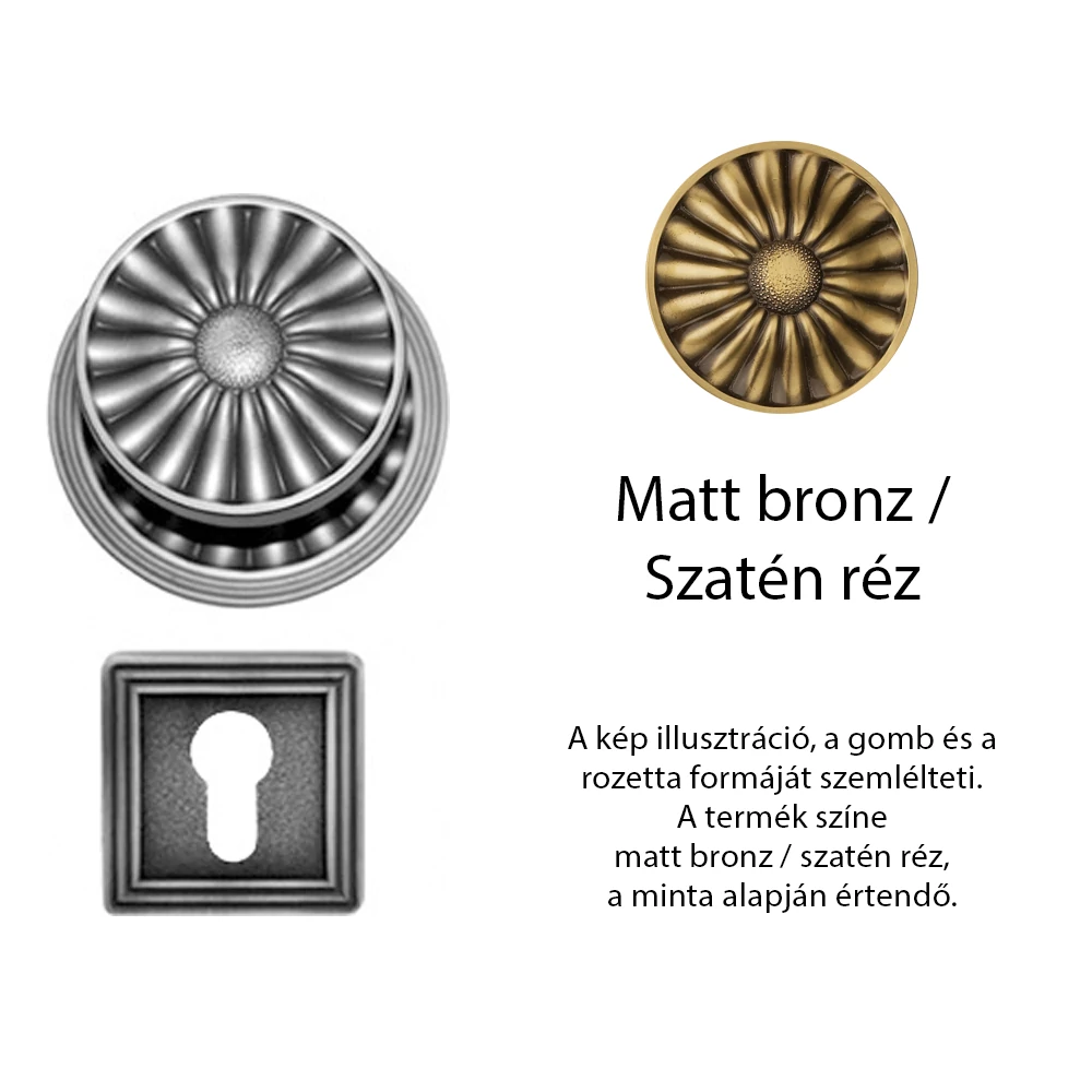 Linea Cali Daisy matt bronz - szatén réz fix gomb garnitúra négyzetrozettával 1070 PN 114