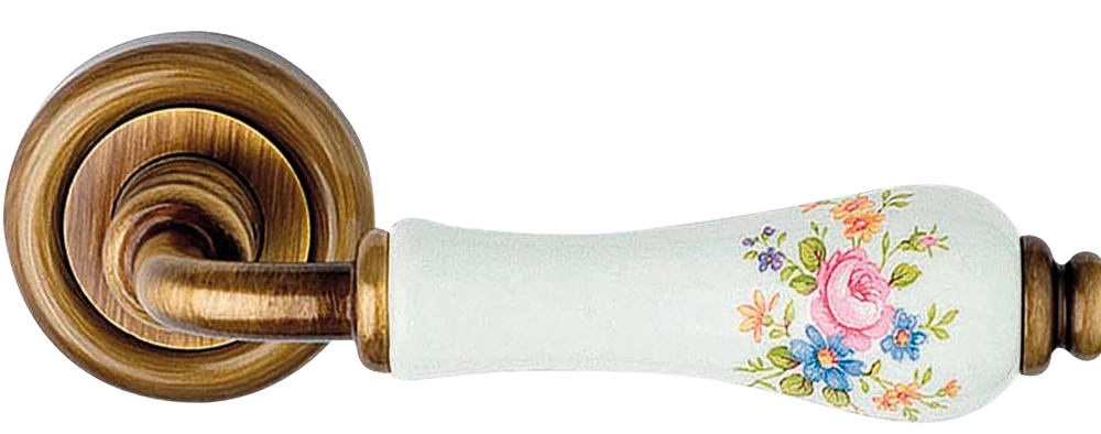 Linea Cali Dalia súrolt bronz körrozettás kilincsgarnitúra rózsaszín virágos fehér porcelánnal 600 RB 103 BR OG