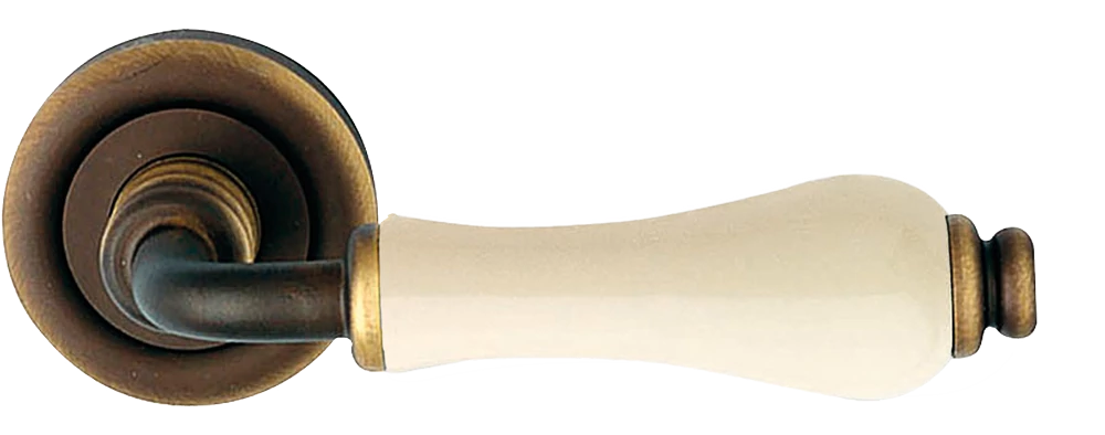 Linea Cali Dalia matt bronz körrozettás kilincsgarnitúra elefántcsontszín porcelánnal 600 RB 103 PA BM