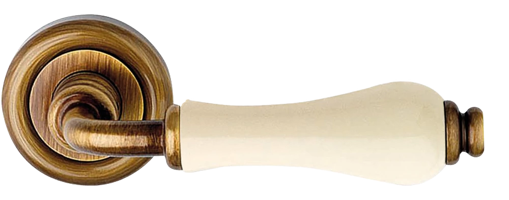 Linea Cali Dalia súrolt bronz körrozettás kilincsgarnitúra elefántcsontszín porcelánnal 600 RB 103 PA OG