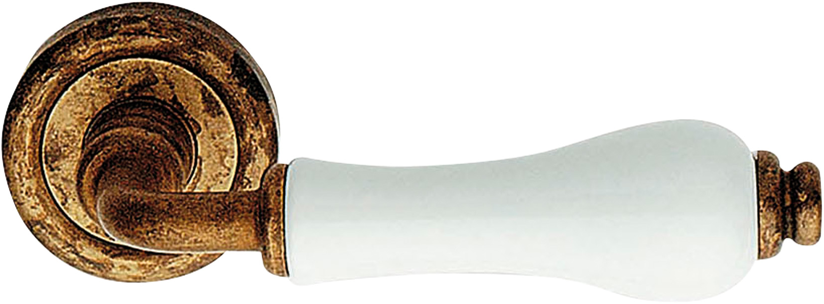 Linea Cali Dalia antik réz körrozettás kilincsgarnitúra fehér porcelánnal 600 RB 103 PB AN