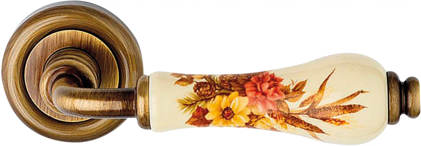 Linea Cali Dalia súrolt bronz körrozettás kilincsgarnitúra barna virágos elefántcsontszín porcelánnal 600 RB 103 AM OG