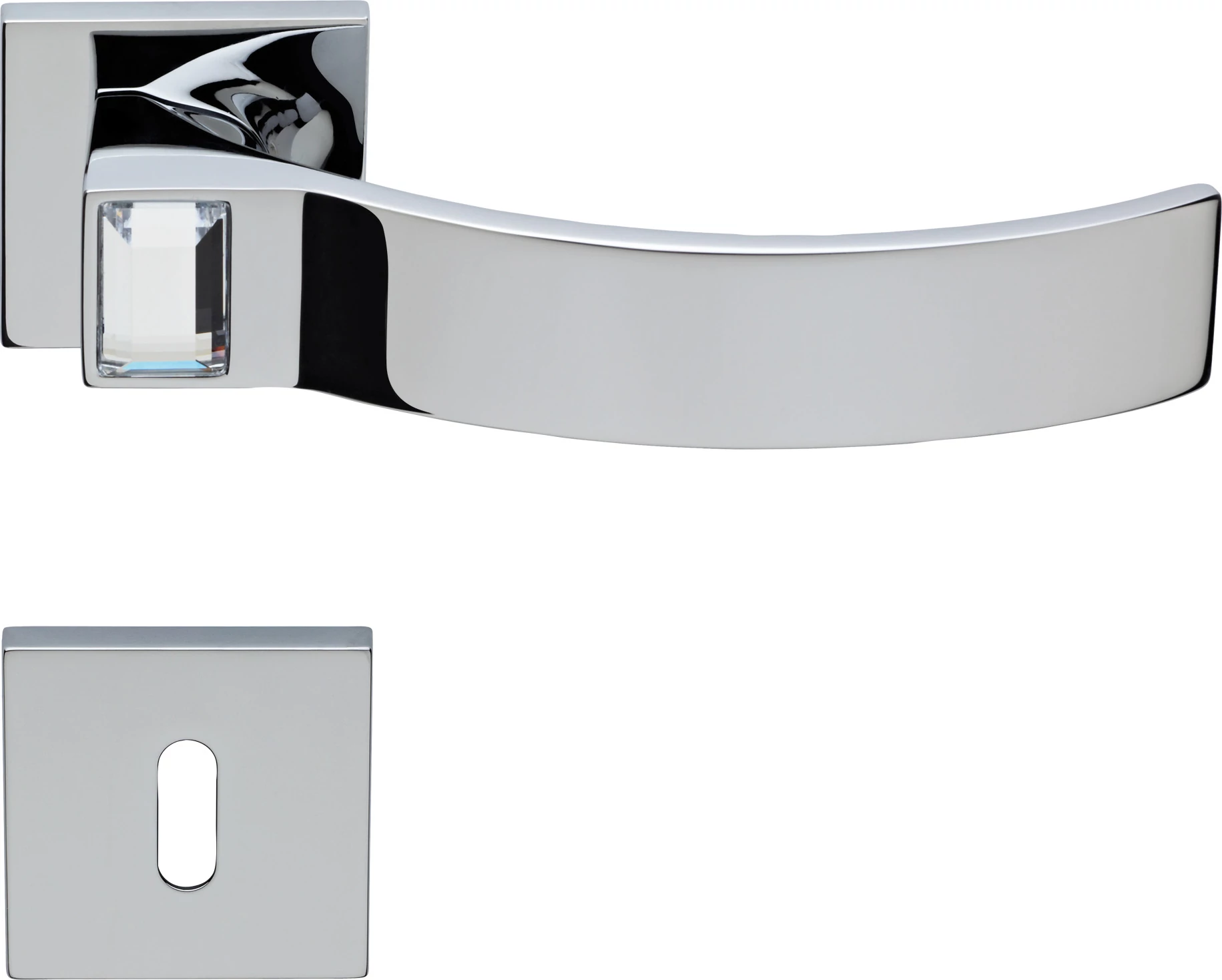 Linea Cali Elios Crystal fényes króm lapos négyzetrozettás kilincsgarnitúra 1340 RB 024 CR