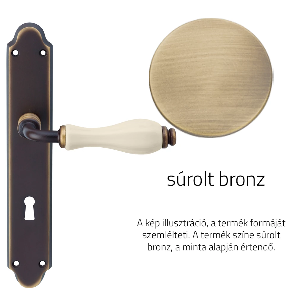 Linea Cali Erica súrolt bronz / elefántcsont színű porcelán kilincsgarnitúra hosszúcímen 1296 PL OG