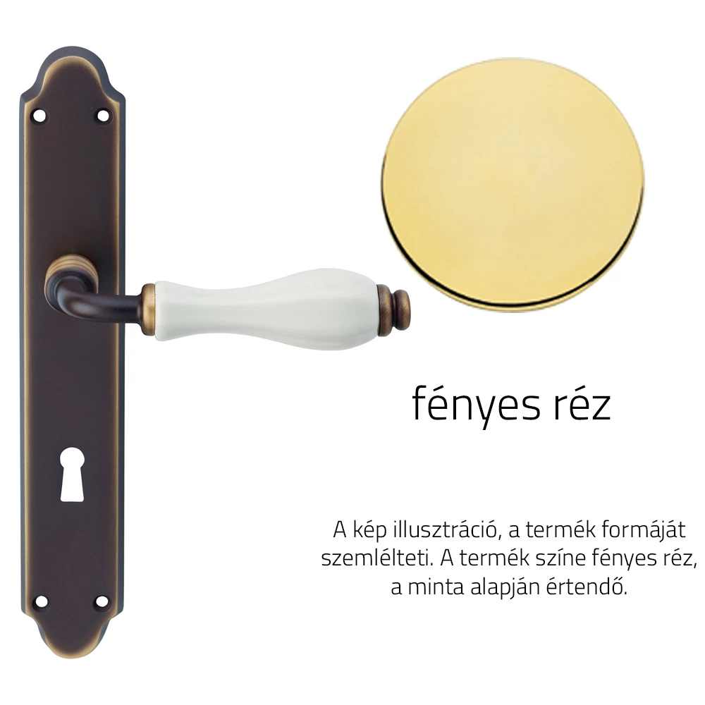 Linea Cali Erica fényes réz / fehér porcelán kilincsgarnitúra hosszúcímen 1295 PL OL