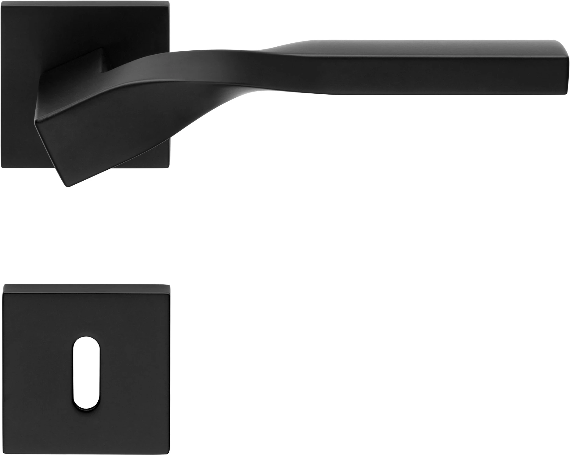 Linea Cali Twist Zincral matt fekete lapos négyzetrozettás kilincsgarnitúra 489 RB 024 VE