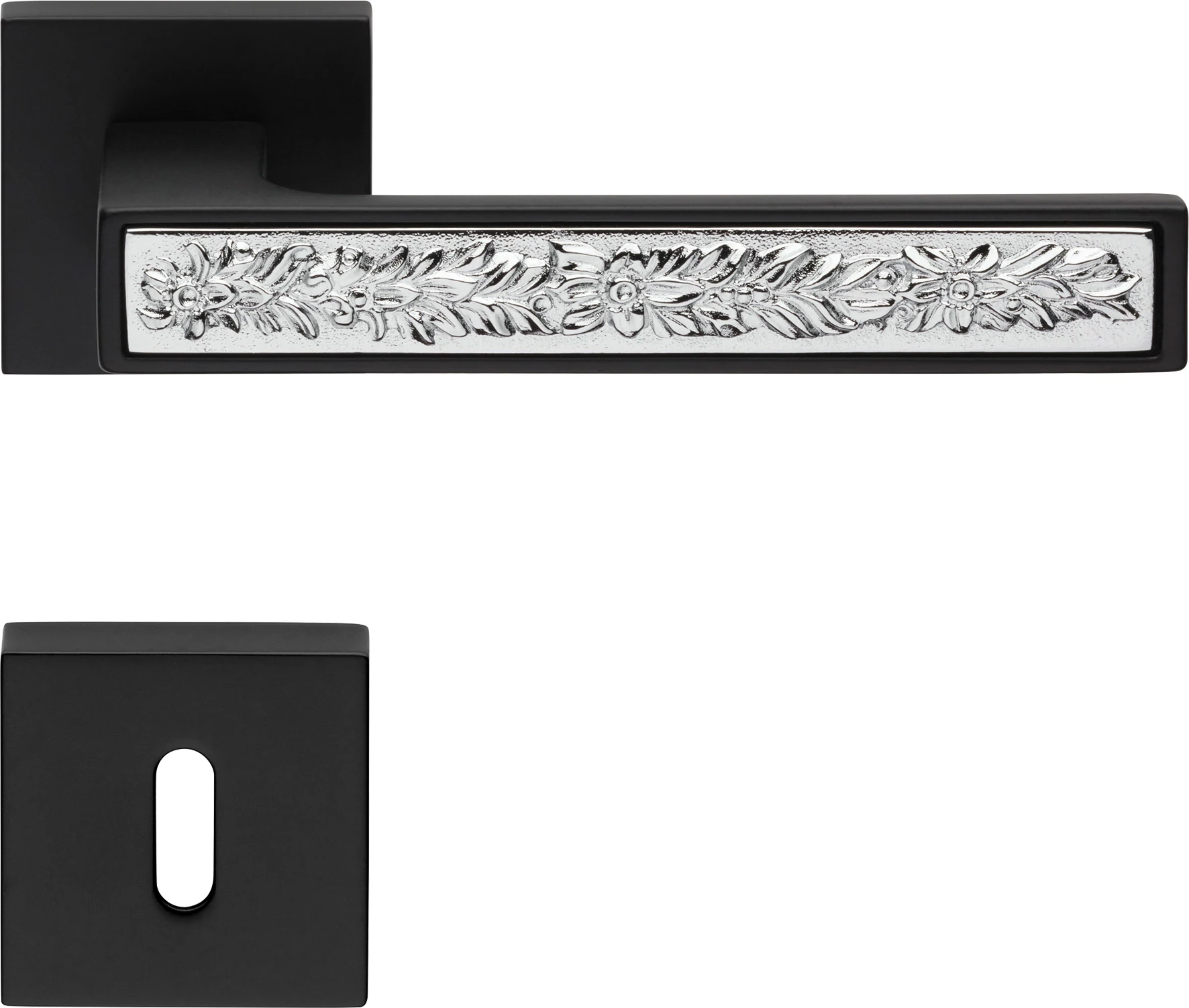 Linea Cali Zen Fusion matt fekete - fényes króm négyzetrozettás kilincsgarnitúra 1585 RB 019 CE
