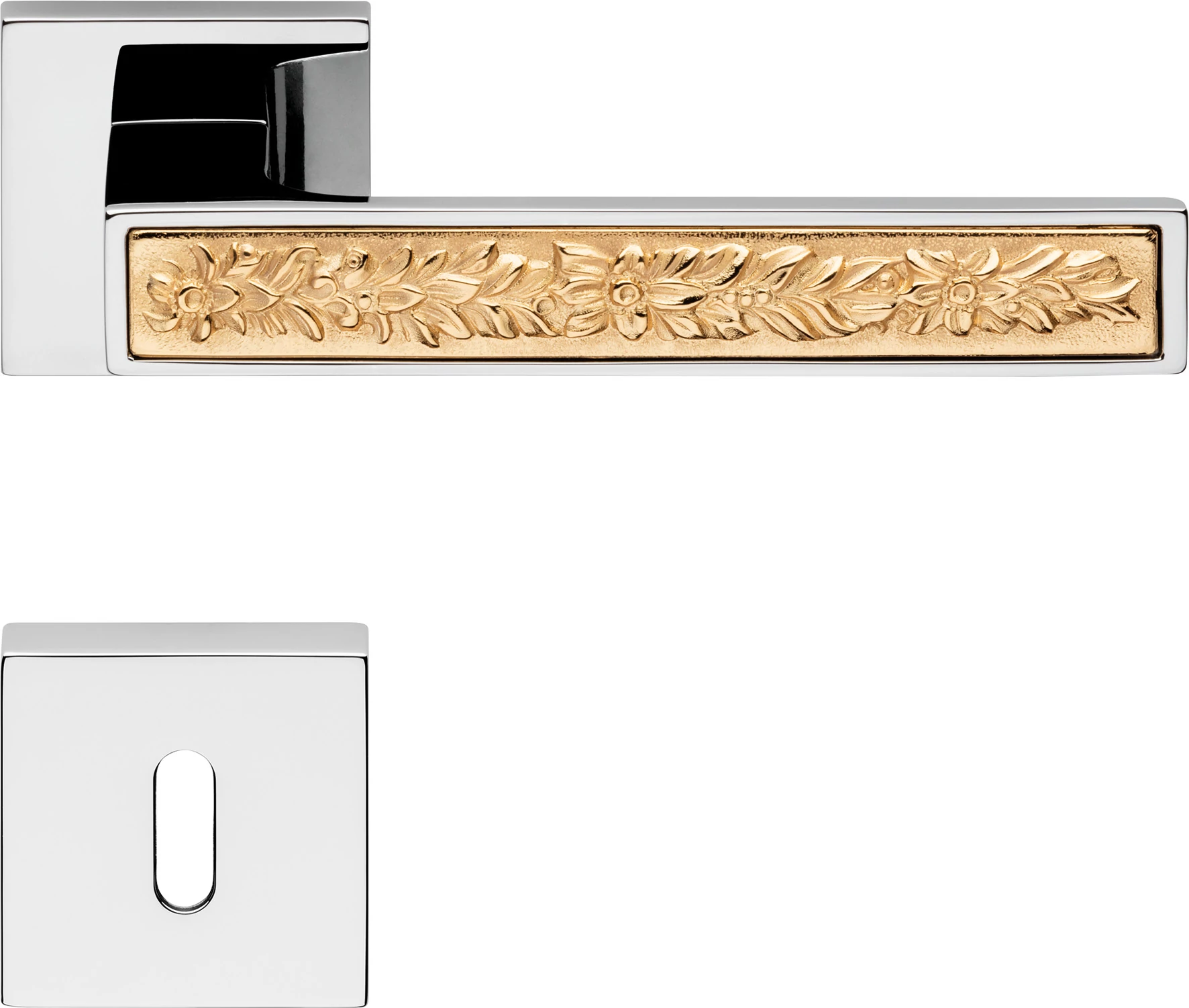 Linea Cali Zen Fusion fényes króm - szatén arany négyzetrozettás kilincsgarnitúra 1585 RB 019 CZ