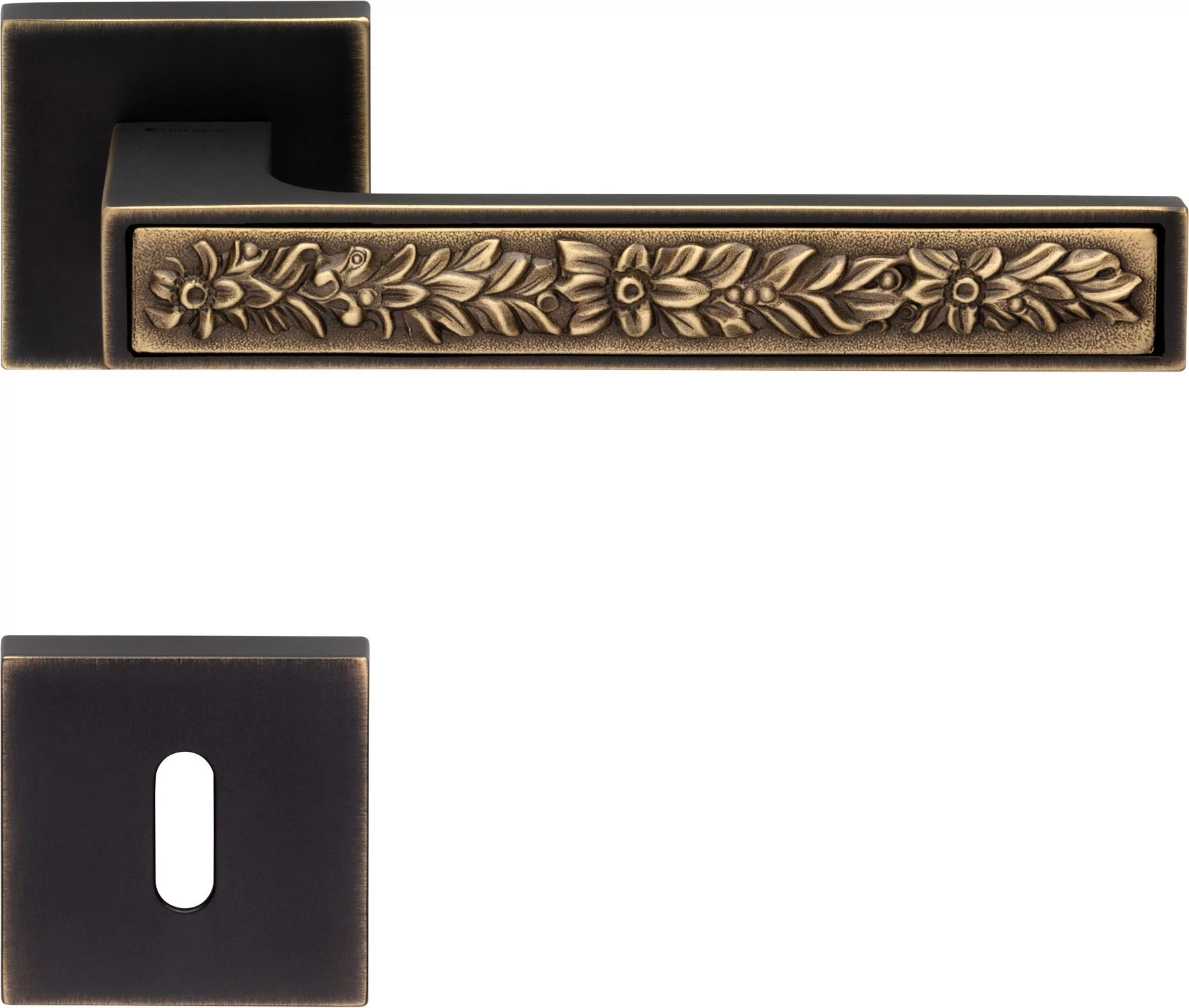Linea Cali Zen Fusion matt bronz - matt patinás négyzetrozettás kilincsgarnitúra 1585 RB 019 NP