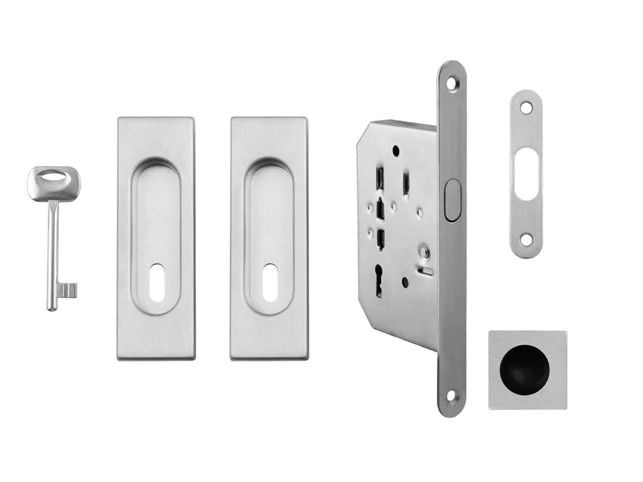 Pascal matt króm négyzetes tolóajtó BB/D zár szett húzókával