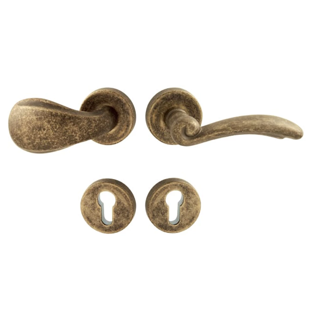 Pascal Lyon Firenze antik bronz körrozettás gomb(eltolt)-kilincsgarnitúra R M