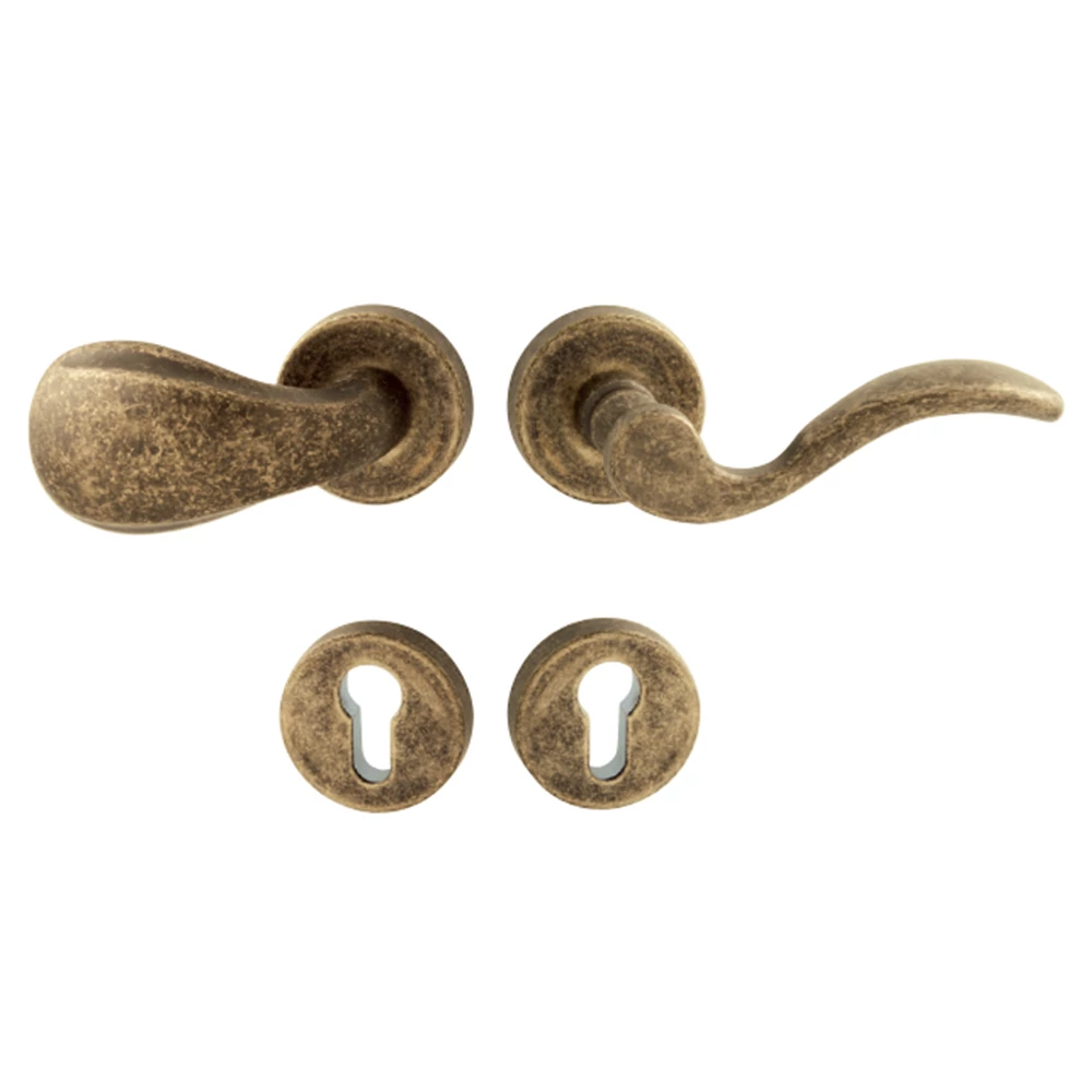Pascal Lyon Paperino antik bronz körrozettás gomb(eltolt)-kilincsgarnitúra R M
