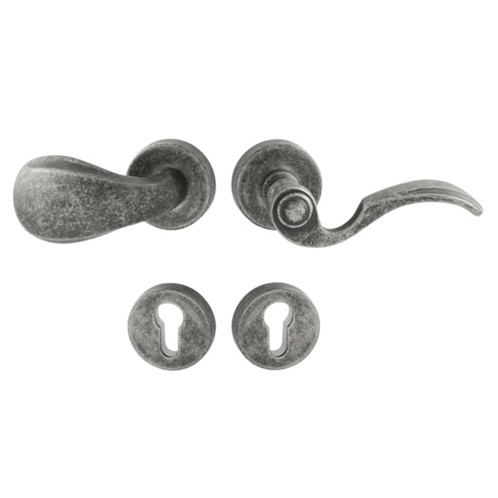 Pascal Lyon Rama antik szürke körrozettás gomb(eltolt)-kilincsgarnitúra R M