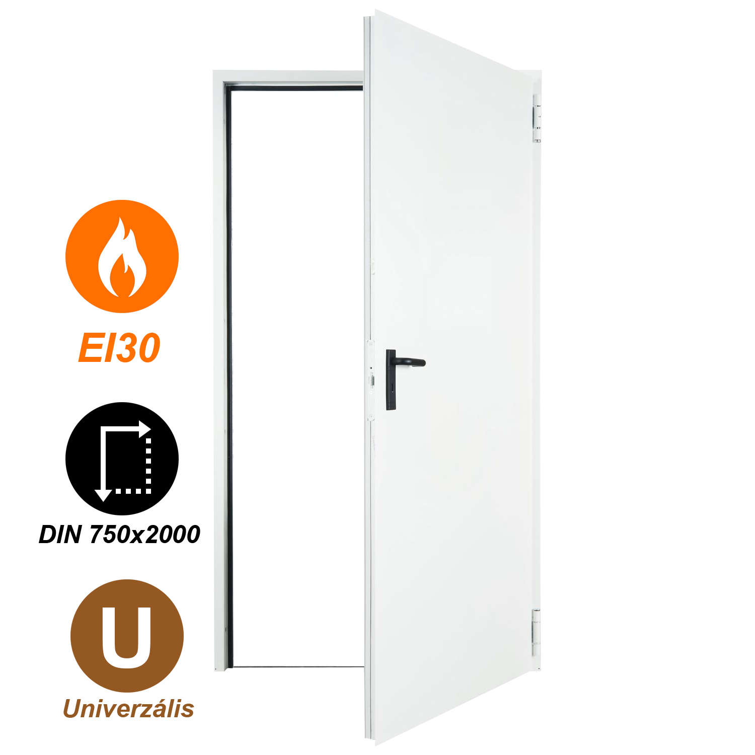 Domoferm EI30 acél tűzgátló ajtó DIN 750x2000 (univerzális nyitásirány)