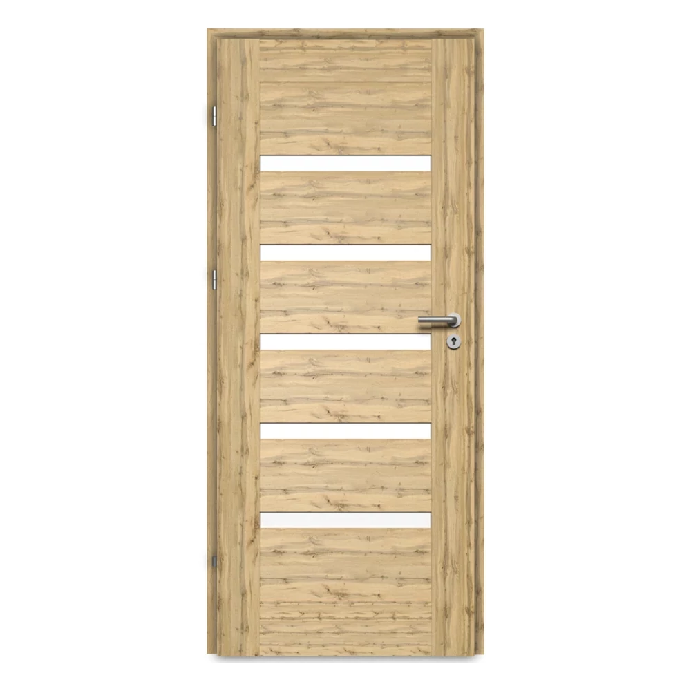 Pascal Enzo Rusztikus tölgy 3D üveges beltéri ajtó szabvány méretben / 900x2100 mm / bal / 100-135 mm, utólag szerelhető átfogó tokkal