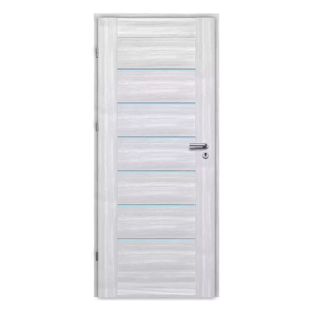 Pascal Sonata Szürke kőris 3D üveges beltéri ajtó szabvány méretben / 750x2100 mm / bal / 100-135 mm, utólag szerelhető átfogó tokkal