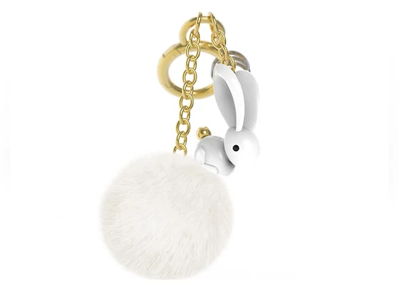 Metalmorphose fényes króm - arany - fehér pompom nyuszis táskadísz MTM186