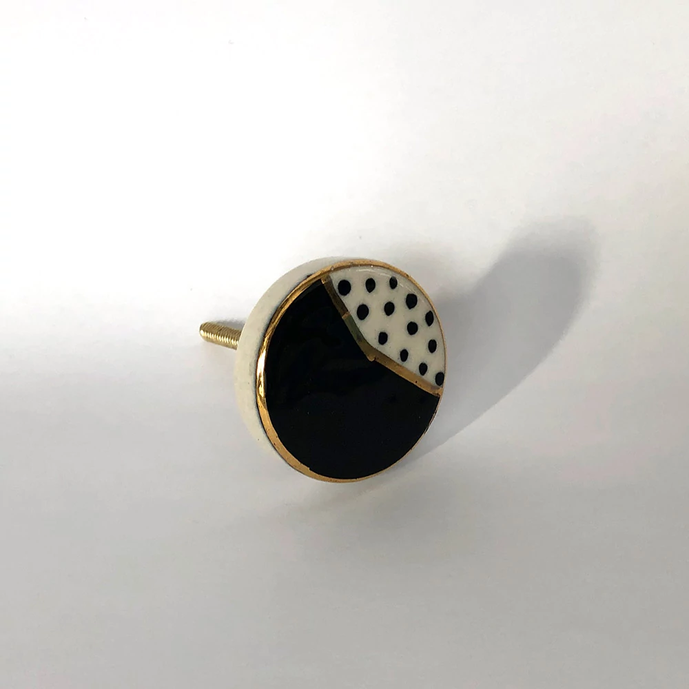 Ethno Home - Ceramic - Salar - fekete/fekete pöttyös bútorgomb KNOB872